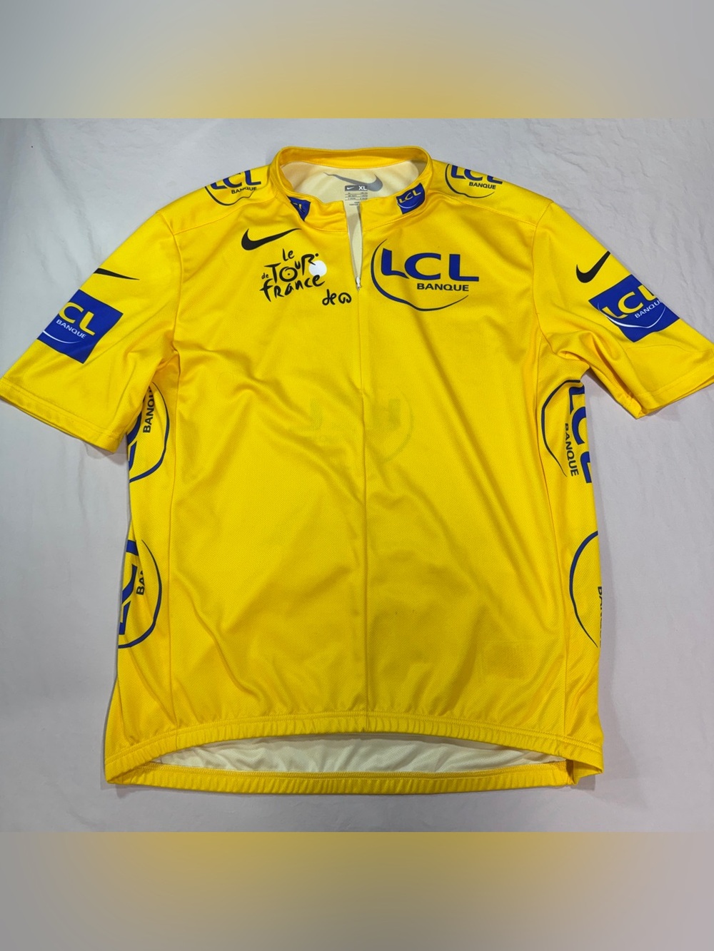 Nike LCL Banque Tour De France Yellow Cycling Bike 1/2 Zip Jersey Mens XL